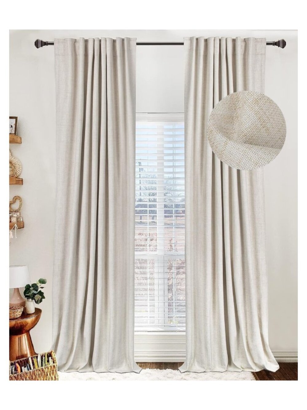 Linen Blackout Curtains 84 Inch 2 Panels Thermal Insulated Noise Reducing